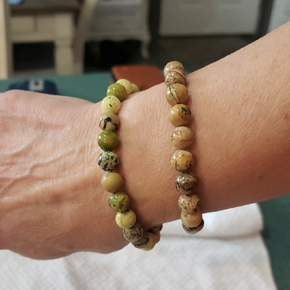 Beaded 2 Bracelet Set in Green and Brown